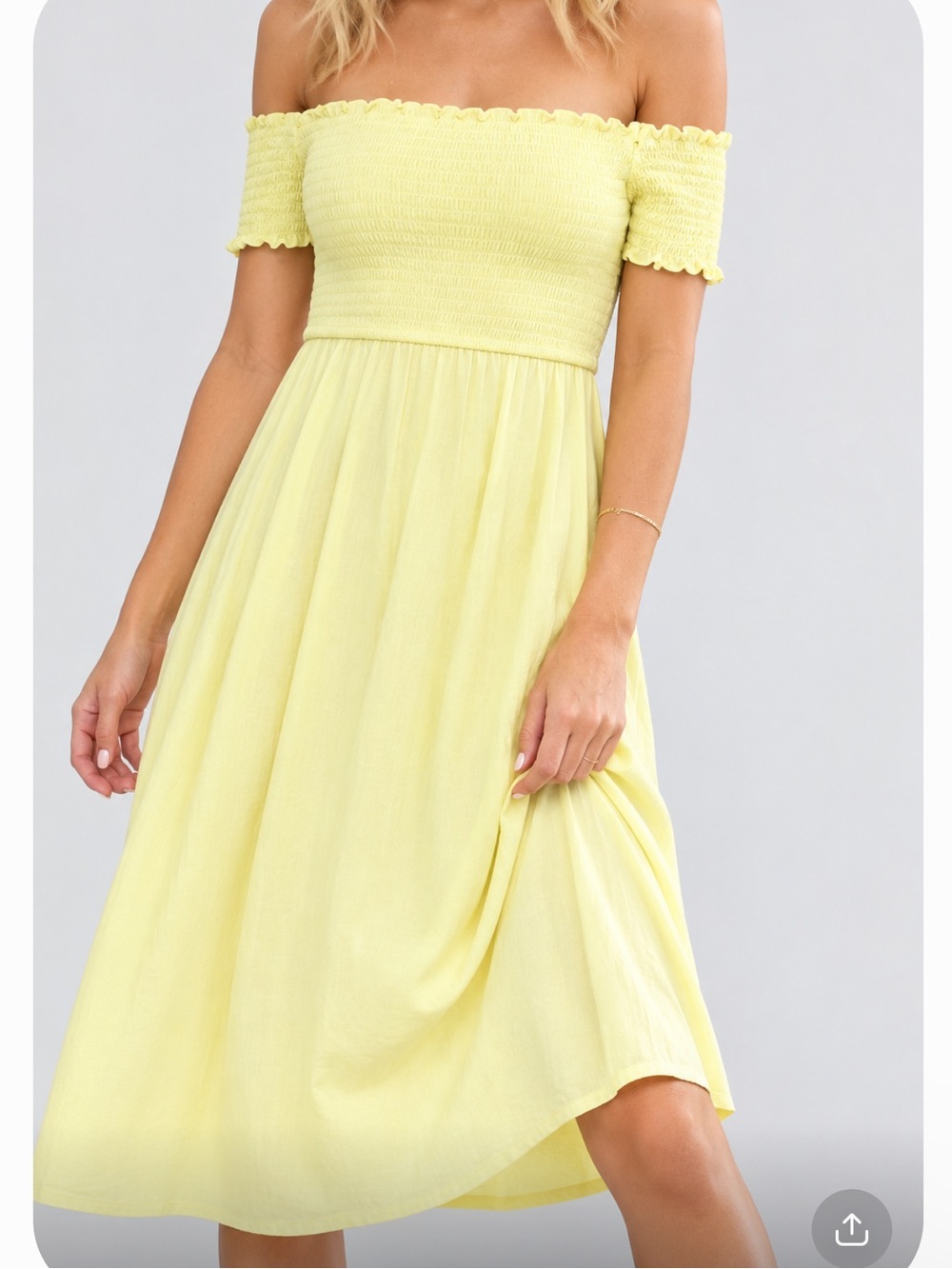 ASOS Yellow Smocked Smock Off Shoulder Midi Dress XS X-Small 2